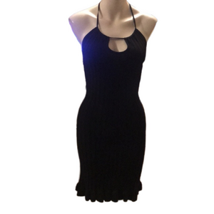 BLACK Ribbed Knit Halter NeckOpen Back Mini